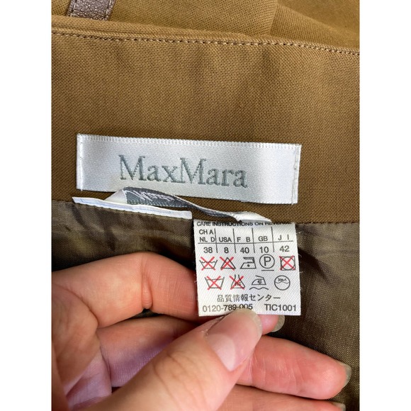MAX MARA High Rise A Line Midi Skirt with Faux Leather Trim Brown Size 8 - Picture 7 of 9